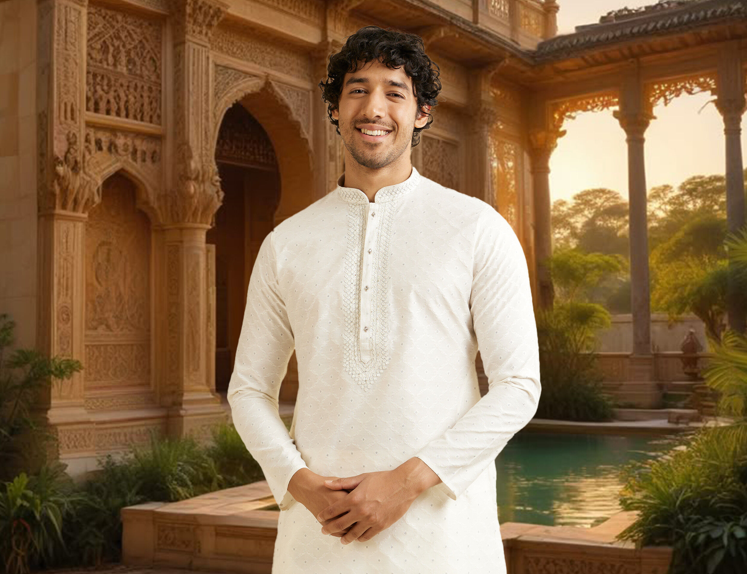 Men flaunting his White kurta for haldi ceremony
